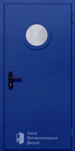 Фото двери «Однопольная с круглым стеклом (синяя)» в Пущино