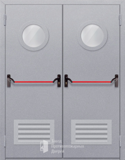 Фото двери «Двупольная с круглым стеклом и решеткой (антипаника)» в Пущино