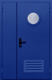 Фото двери «Полуторная с круглым стеклом и решеткой (синяя)» в Пущино