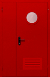Фото двери «Полуторная с круглым стеклом и решеткой (красная)» в Пущино